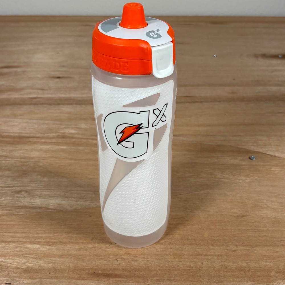 Gatorade GX Refillable Squeeze Water Bottle 30oz Clear Orange White Grip